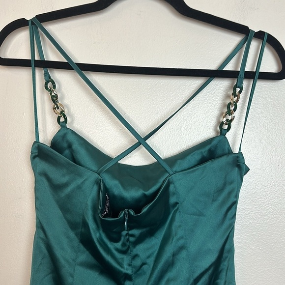 Zara Satin Slip Style Wrap Dress with Gold Chain Detailing on Straps - Picture 9 of 13